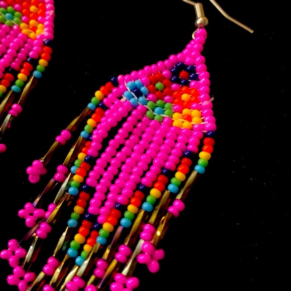 Mexican Artisanal Boho Fringe Tassel Beaded Earrings - Picture 2 of 4